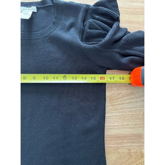 Max Studio Black Ruffled Pullover Sweater Cold Shoulder Long Sleeve Top - Picture 9 of 11